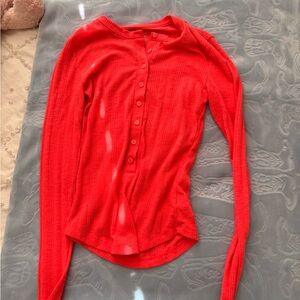 American Eagle Outfitters Bright Red Ribbed Button-Front Top
